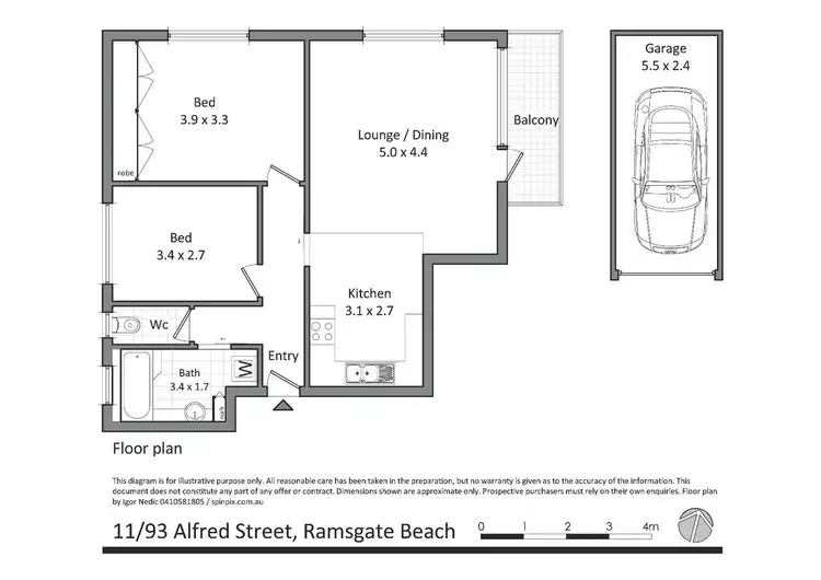 Floorplan of Homely unit listing, 11/93 Alfred Street, Ramsgate Beach NSW 2217