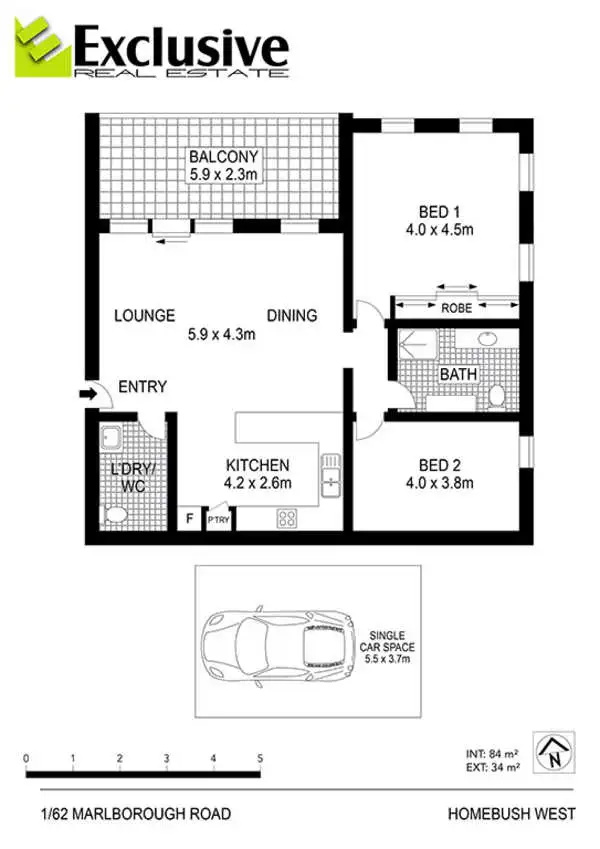 Floorplan of Homely unit listing, 1/62-64 Marlborough Road, Homebush West NSW 2140