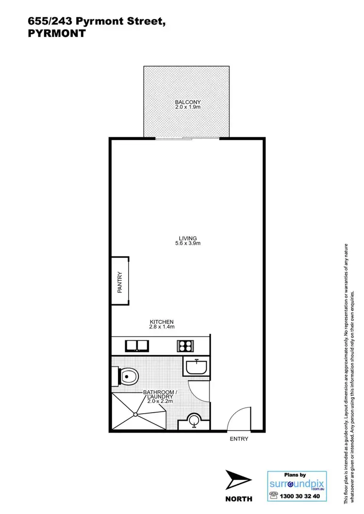 Floorplan of Homely studio listing, 655/243 Pyrmont Street, Pyrmont NSW 2009