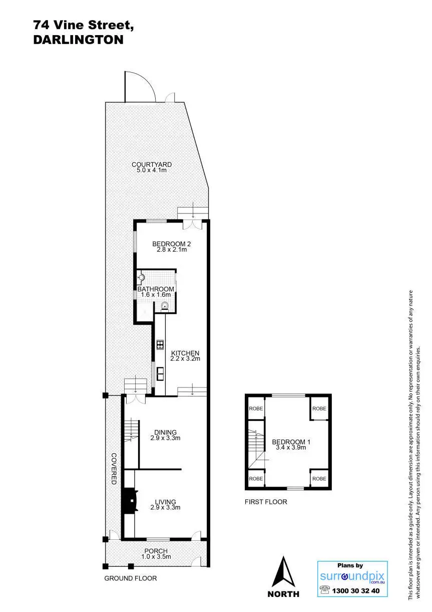 Floorplan of Homely semi-detached listing, 74 Vine Street, Darlington NSW 2008