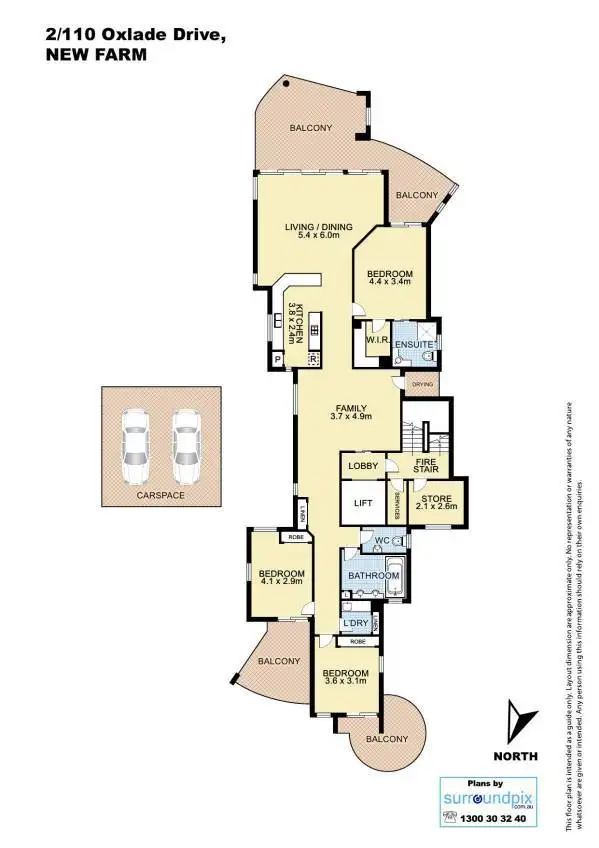 Floorplan of Homely apartment listing, 110 Oxlade Drive, New Farm QLD 4005