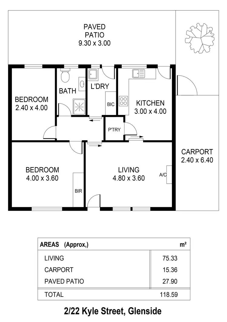 Floorplan of Homely unit listing, 2/22 Kyle Street, Glenside SA 5065