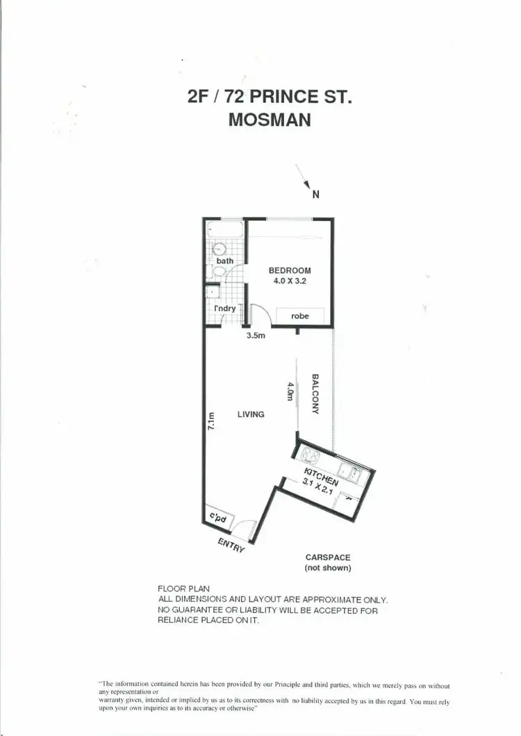 Floorplan of Homely apartment listing, Unit 2F/72 Prince Street, Mosman NSW 2088