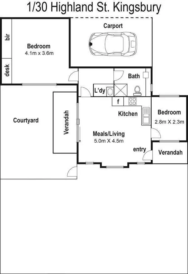 Floorplan of Homely unit listing, 1/30 Highland Street, Kingsbury VIC 3083