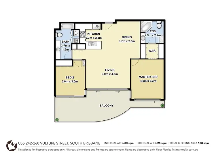 Floorplan of Homely apartment listing, 55/260 Vulture Street, South Brisbane QLD 4101