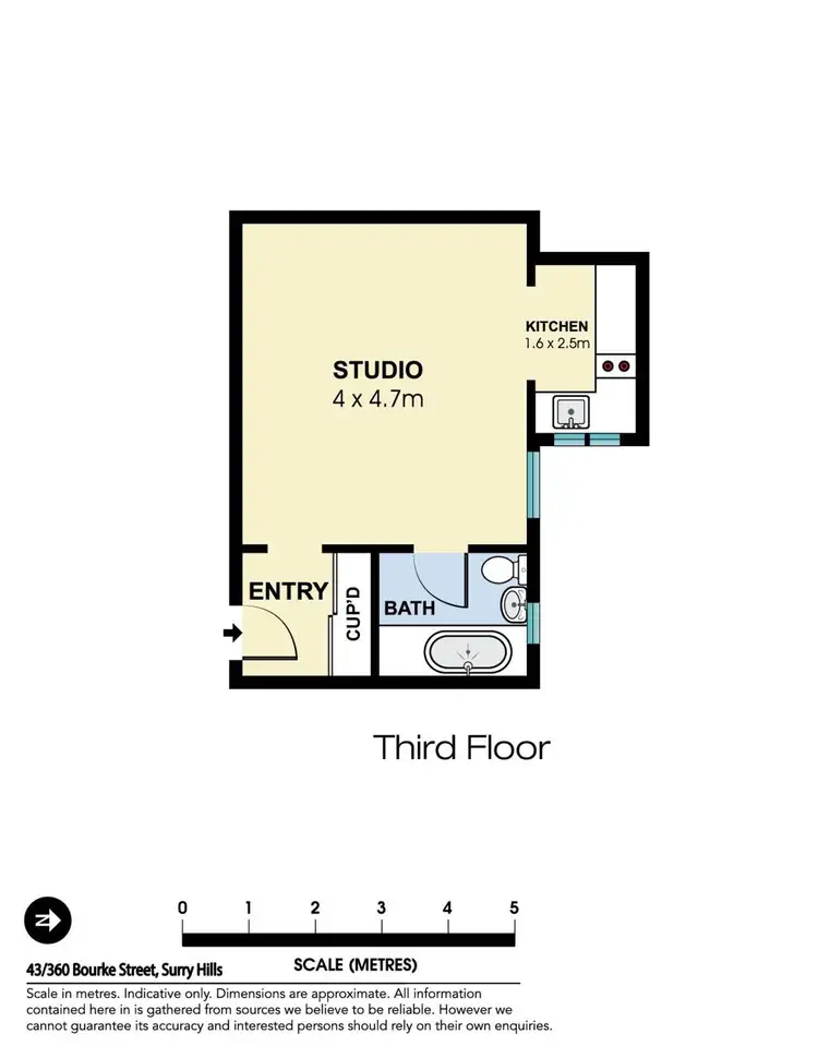 Floorplan of Homely studio listing, 43/360 Bourke Street, Surry Hills NSW 2010