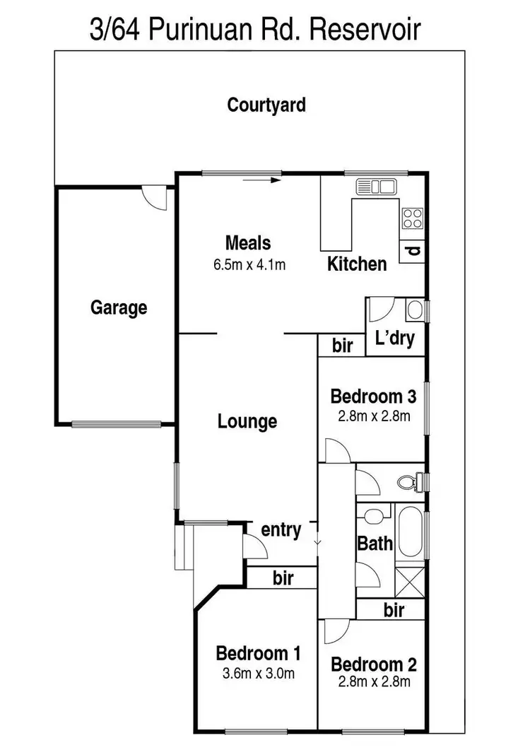 Floorplan of Homely unit listing, 3/64 Purinuan Road, Reservoir VIC 3073
