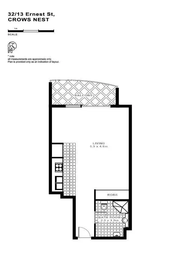 Floorplan of Homely studio listing, 32/13 Ernest Street, Crows Nest NSW 2065