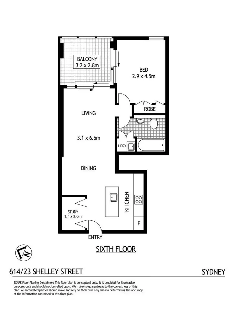 Floorplan of Homely apartment listing, 614/23 Shelley Street, Sydney NSW 2000