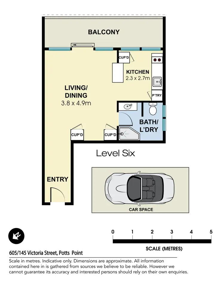 Floorplan of Homely studio listing, 605/145 Victoria Street, Potts Point NSW 2011