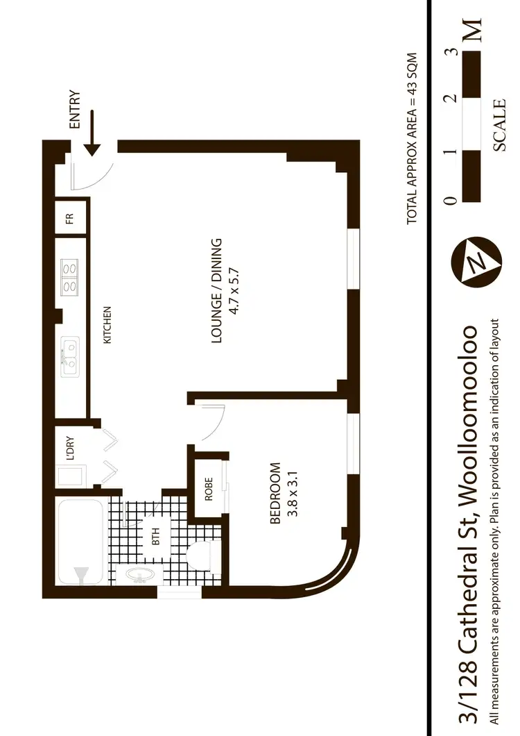 Floorplan of Homely apartment listing, 3/128 Cathedral Street, Woolloomooloo NSW 2011