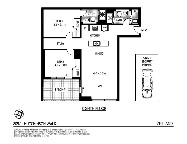 Floorplan of Homely apartment listing, 809/1 Hutchinson Walk, Zetland NSW 2017