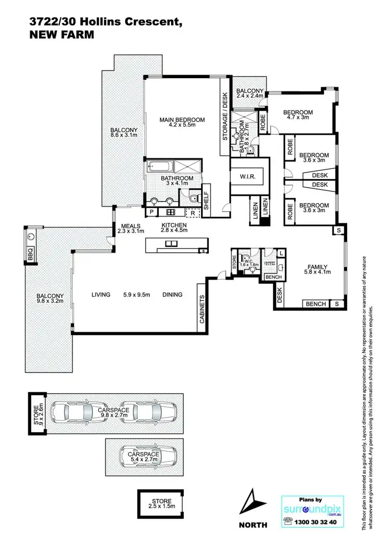 Floorplan of Homely apartment listing, 3722/30 Hollins Crescent, New Farm QLD 4005