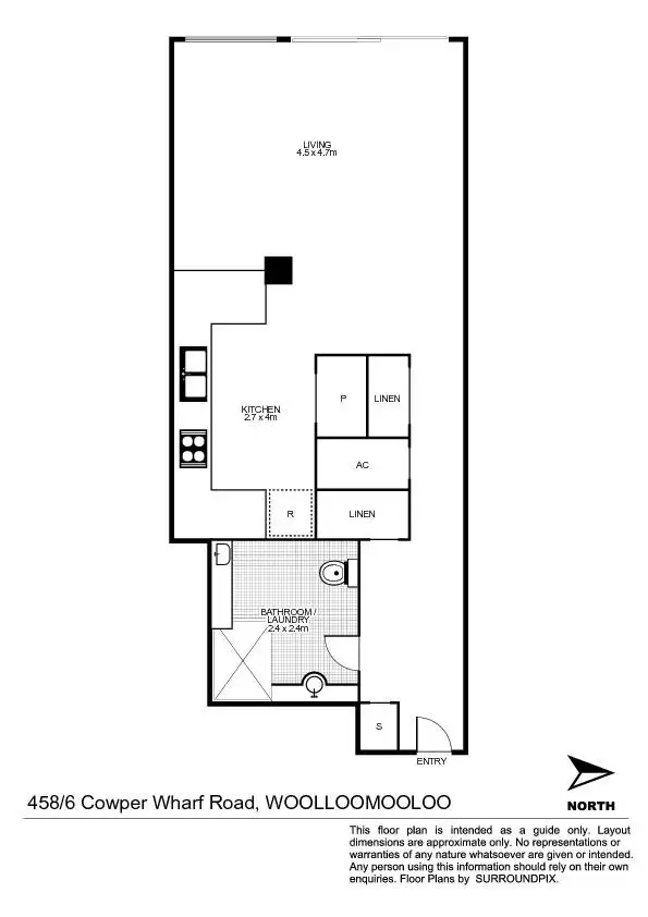 Floorplan of Homely studio listing, 458/6 Cowper Wharf Roadway, Woolloomooloo NSW 2011