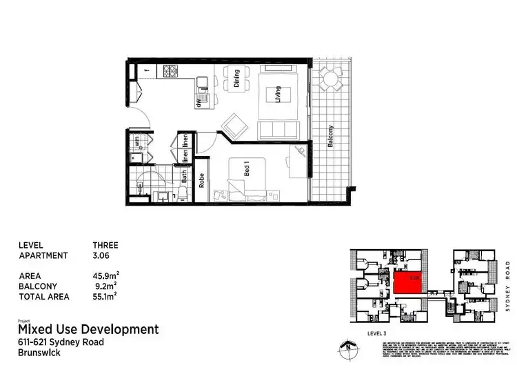 Floorplan of Homely apartment listing, 306/611 Sydney Road, Brunswick VIC 3056