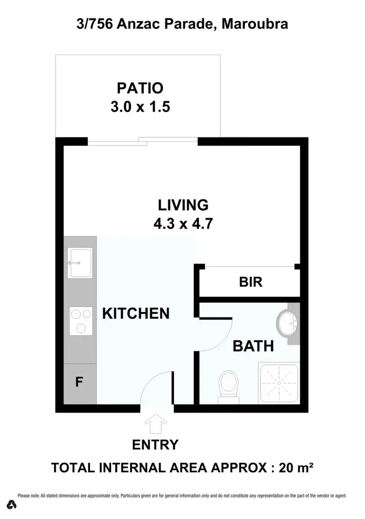 Floorplan of Homely studio listing, 3/756 Anzac Parade, Maroubra NSW 2035
