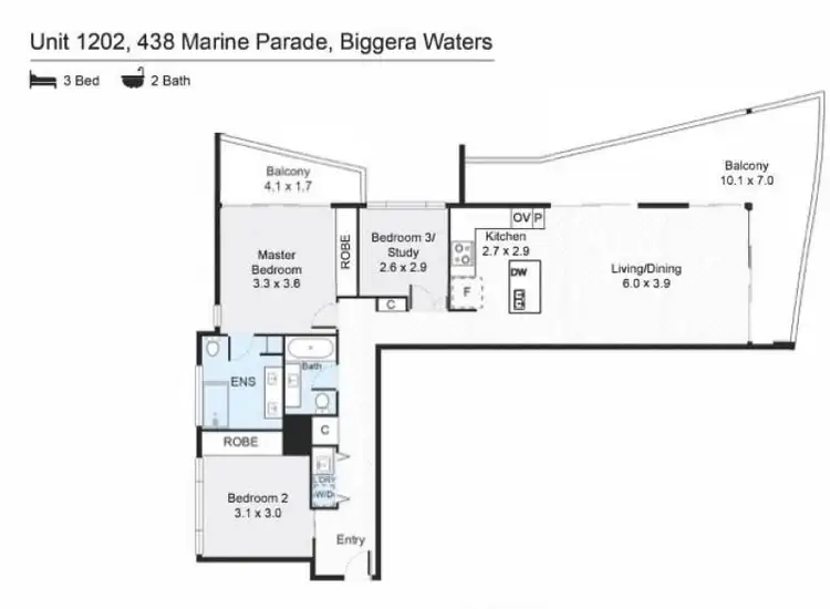 Floorplan of Homely apartment listing, 1202/438 Marine Parade, Biggera Waters QLD 4216