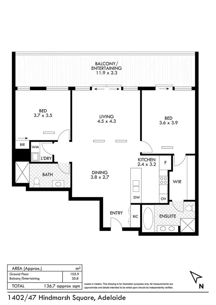 Floorplan of Homely apartment listing, 1402-47 Hindmarsh Square, Adelaide SA 5000