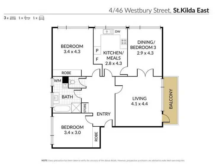 Floorplan of Homely apartment listing, 4/46 Westbury Street, St Kilda East VIC 3183