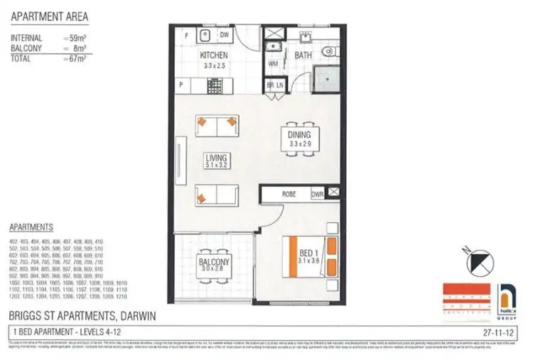 Floorplan of Homely apartment listing, 1007/79 Smith Street, Darwin City NT 800
