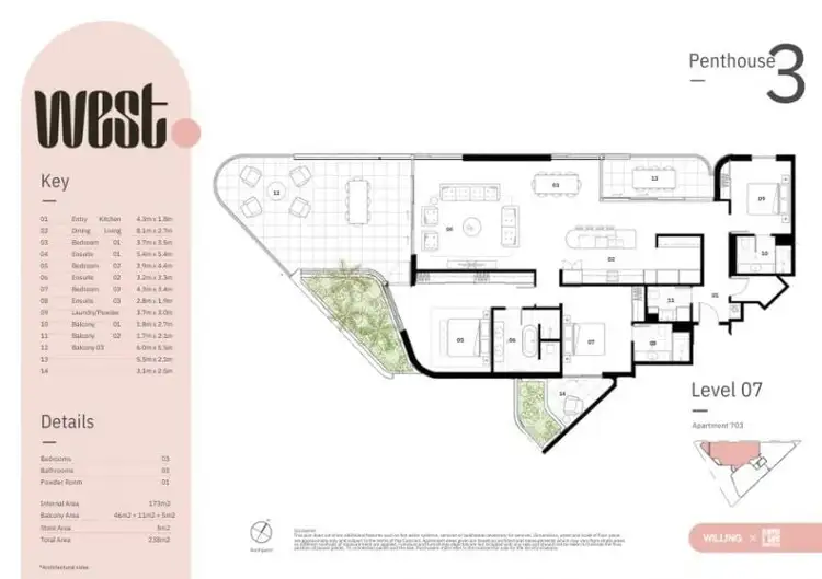 Floorplan of Homely apartment listing, 703/141 West Parade, Mount Lawley WA 6050