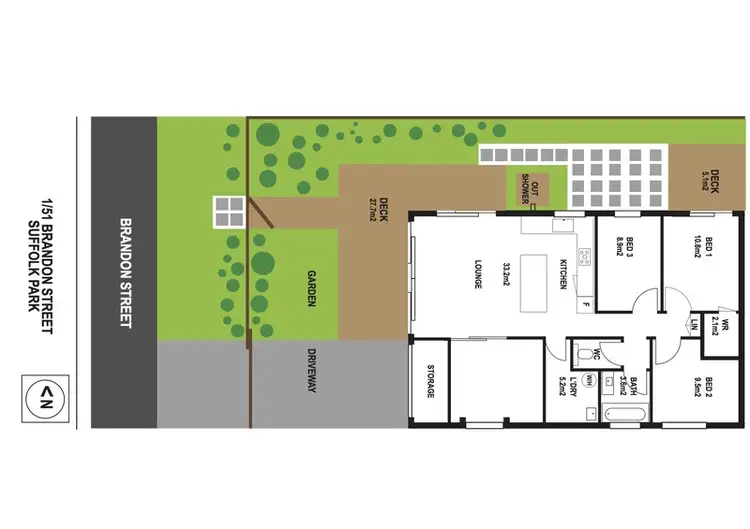 Floorplan of Homely semi-detached listing, 1/51 Brandon Street, Suffolk Park NSW 2481