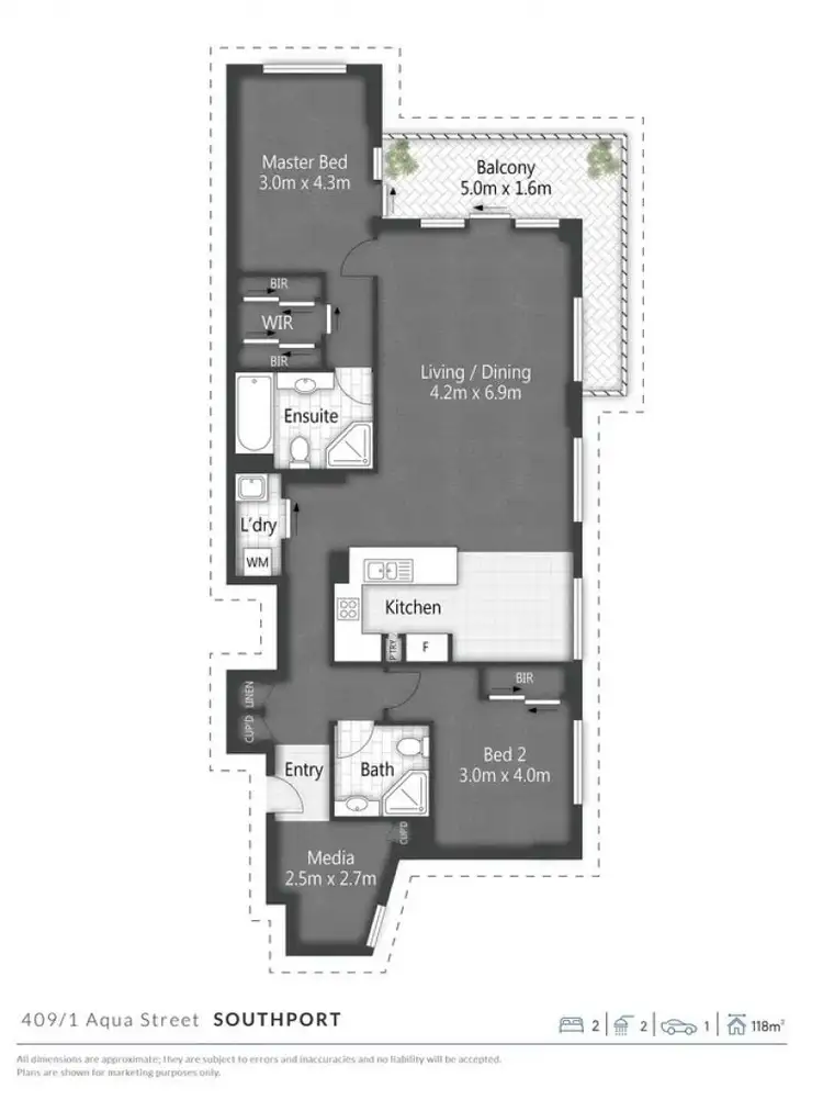 Floorplan of Homely apartment listing, 409/1 Aqua Street, Southport QLD 4215