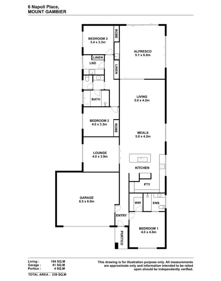 Floorplan of Homely house listing, 6 Napoli Place, Mount Gambier SA 5290