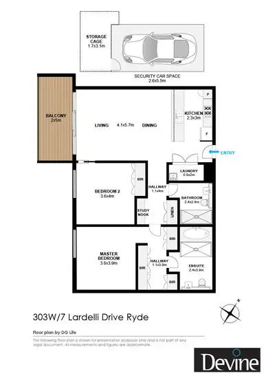 Floorplan of Homely apartment listing, 303W/7 Lardelli Drive, Ryde NSW 2112