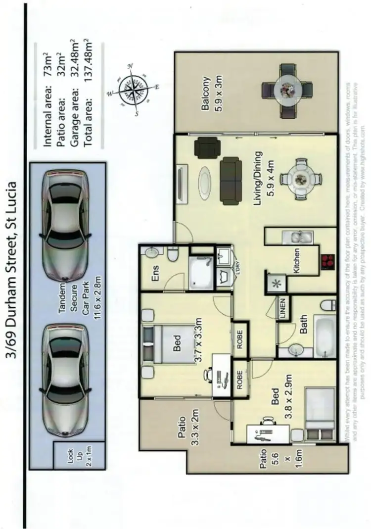 Floorplan of Homely unit listing, 3/69 Durham Street, St Lucia QLD 4067