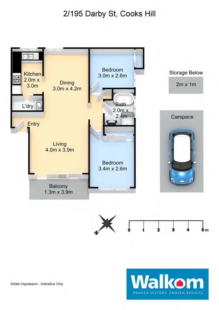Floorplan of Homely apartment listing, 2/195 Darby Street, Cooks Hill NSW 2300