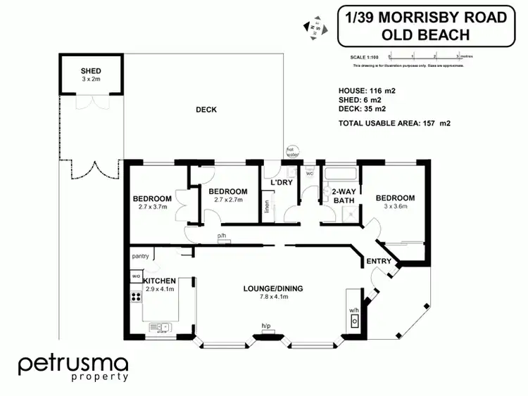 Floorplan of Homely unit listing, 1/39 Morrisby Road, Old Beach TAS 7017
