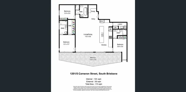 Floorplan of Homely apartment listing, 1201/5 Cameron Street, South Brisbane QLD 4101
