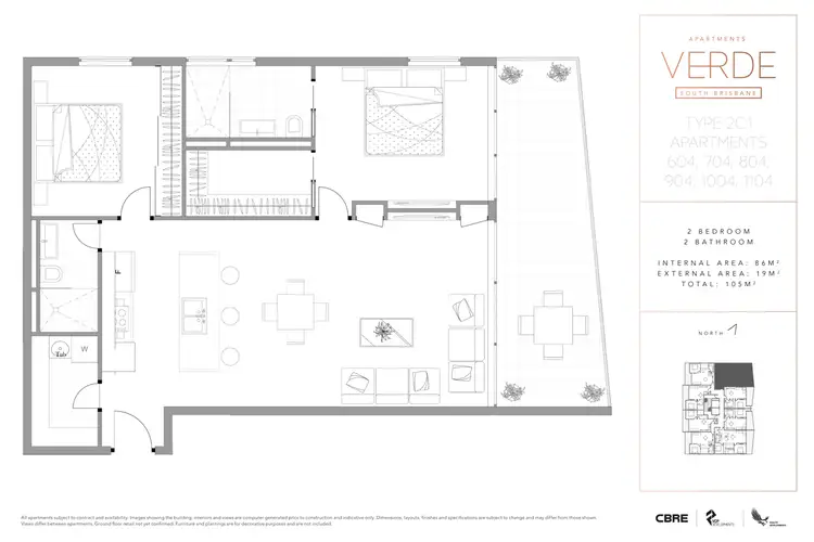 Floorplan of Homely apartment listing, 604/5 Cameron Street, South Brisbane QLD 4101