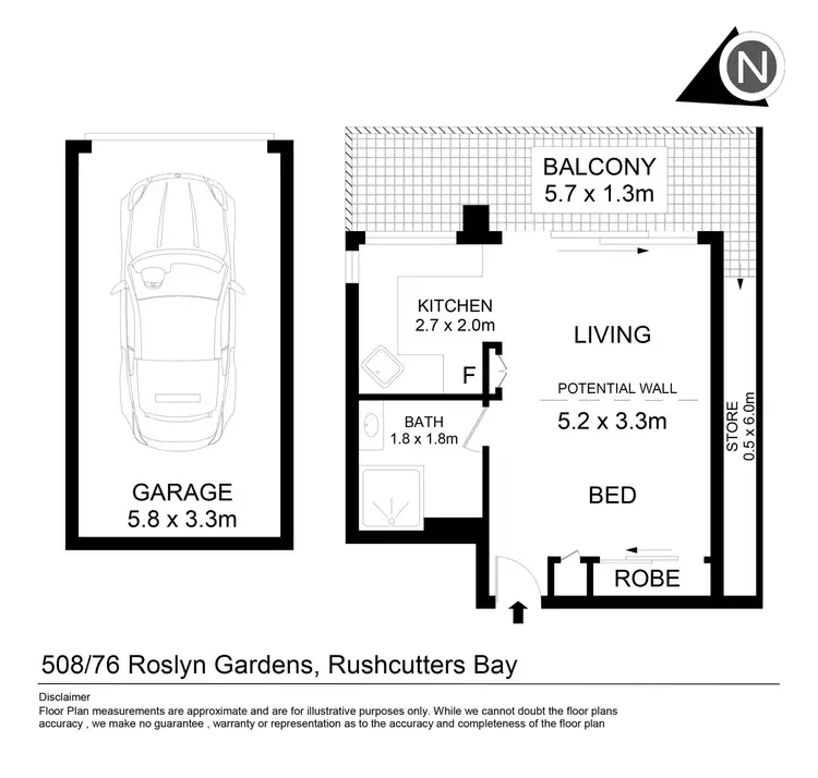 Floorplan of Homely studio listing, 508/74-76 Roslyn Gardens, Elizabeth Bay NSW 2011