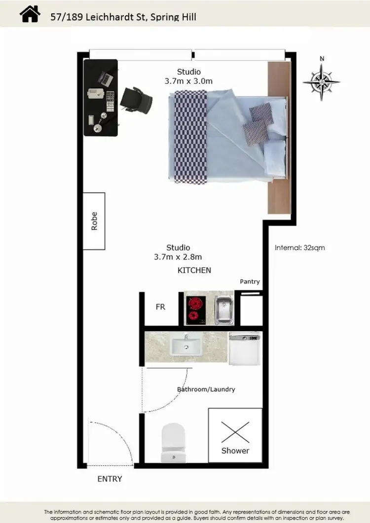 Floorplan of Homely studio listing, 57/189 Leichhardt Street, Spring Hill QLD 4000