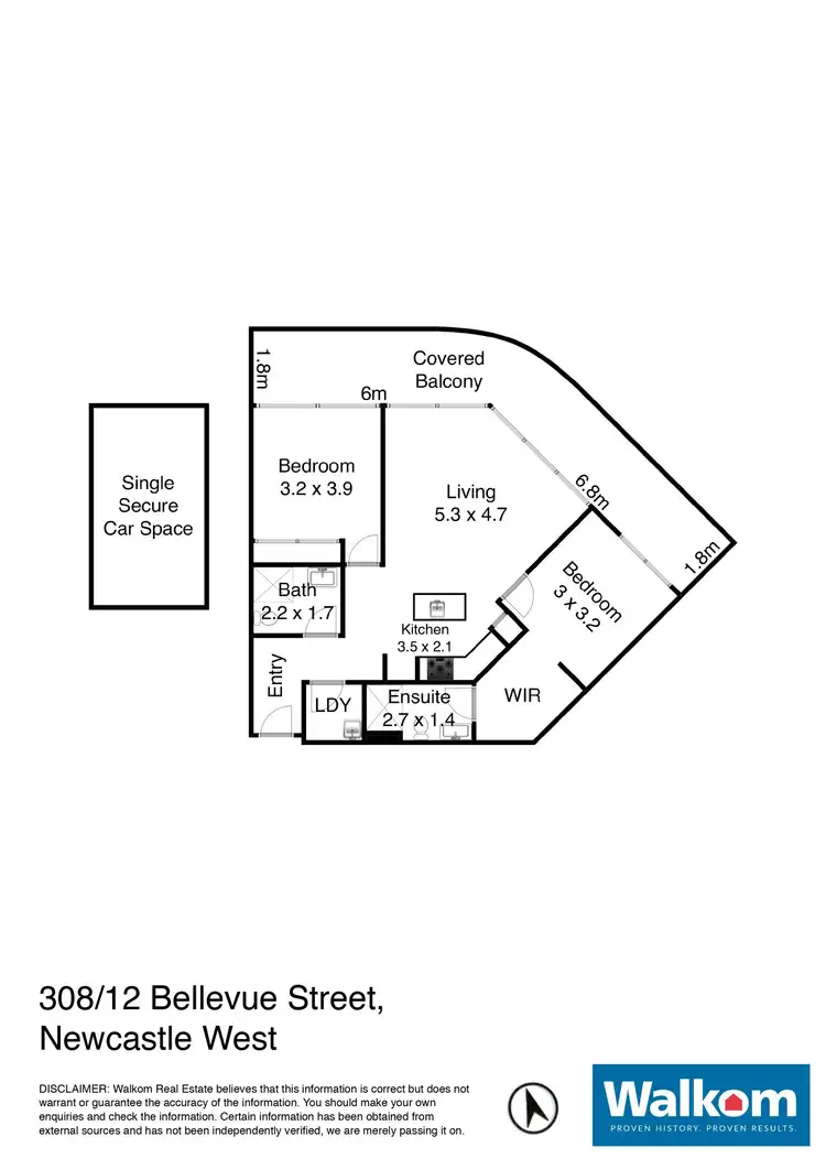Floorplan of Homely apartment listing, 308/12 Bellevue Street, Newcastle West NSW 2302