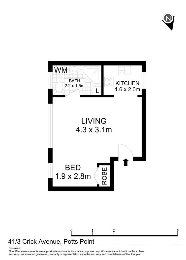 Floorplan of Homely studio listing, 41/3 Crick Avenue, Elizabeth Bay NSW 2011