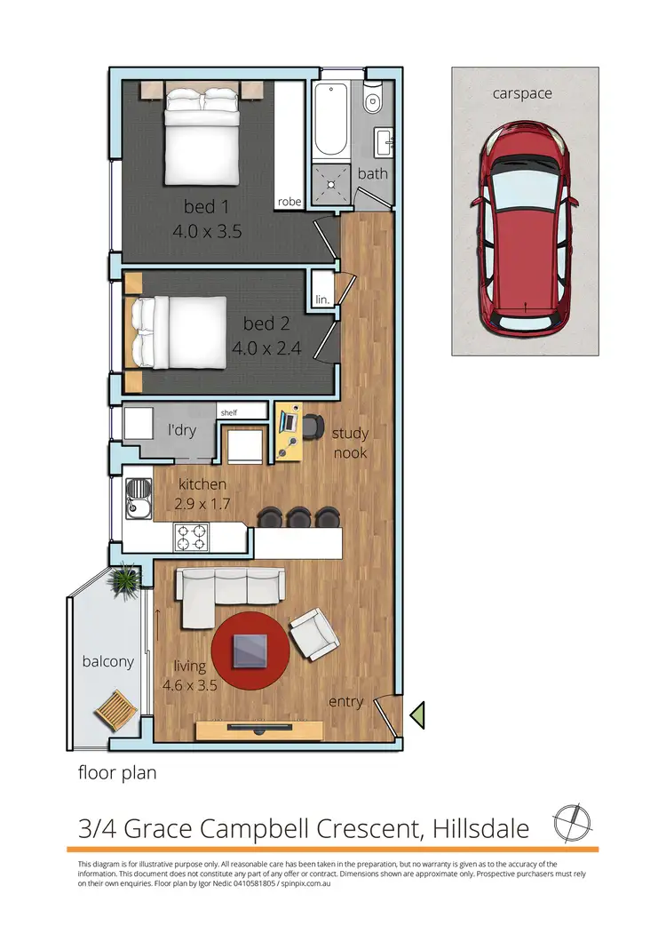 Floorplan of Homely apartment listing, 3/4 Grace Campbell Crescent, Hillsdale NSW 2036