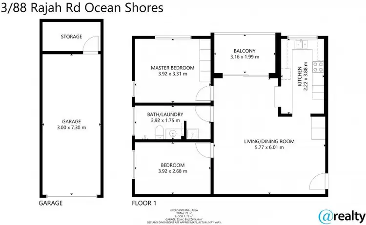 Floorplan of Homely unit listing, 3/88 Rajah Road, Ocean Shores NSW 2483