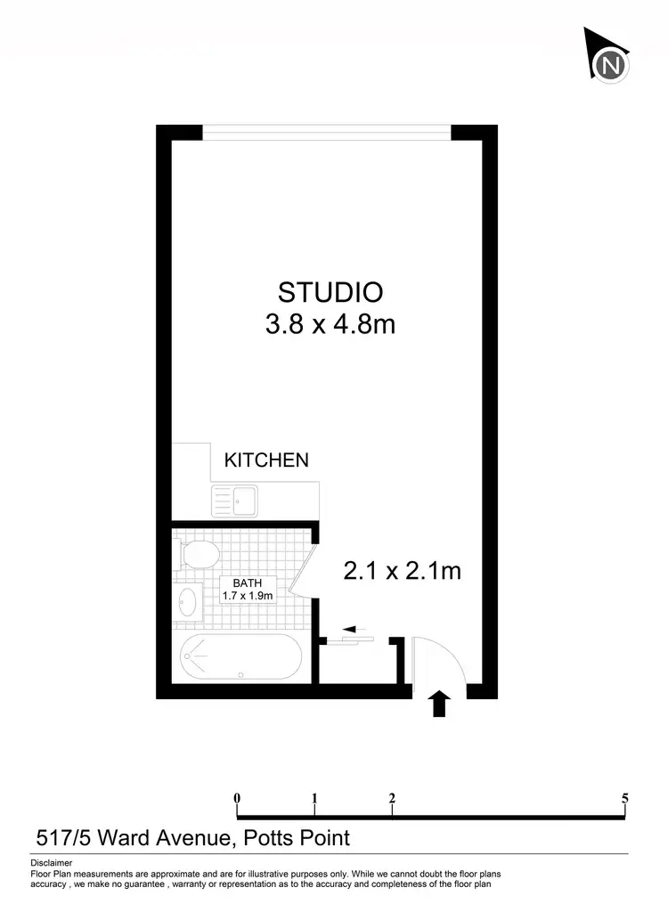 Floorplan of Homely studio listing, 517/5 Ward Avenue, Potts Point NSW 2011