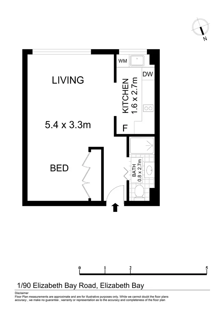 Floorplan of Homely studio listing, 1/90 Elizabeth Bay Road, Elizabeth Bay NSW 2011
