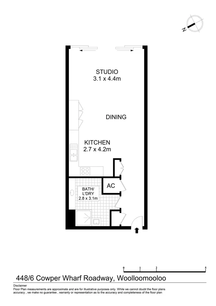 Floorplan of Homely studio listing, 448/6 Cowper Wharf Road, Woolloomooloo NSW 2011