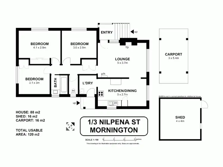 Floorplan of Homely villa listing, 1/3 Nilpena Street, Mornington TAS 7018