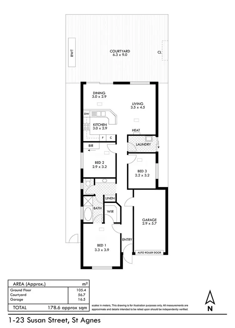 Floorplan of Homely villa listing, 1/23 Susan Street, St Agnes SA 5097