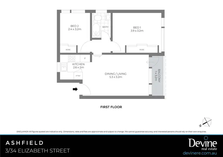 Floorplan of Homely apartment listing, 3/34 Elizabeth Street, Ashfield NSW 2131