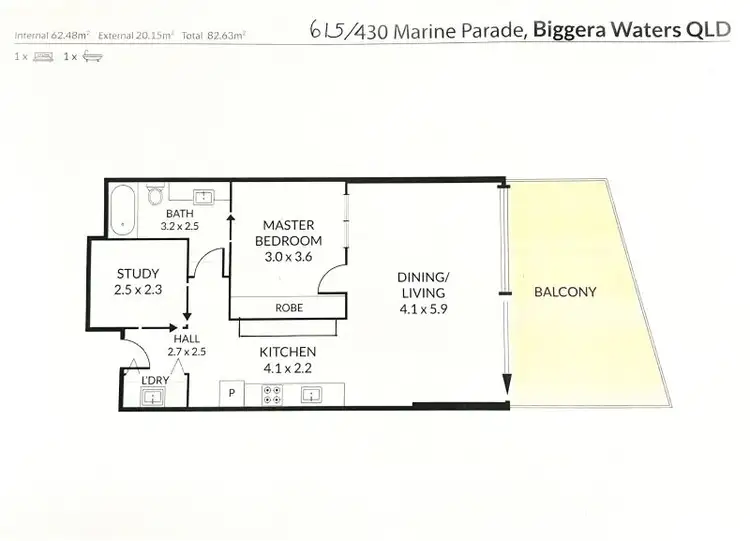 Floorplan of Homely apartment listing, 615/430 Marine Parade, Biggera Waters QLD 4216