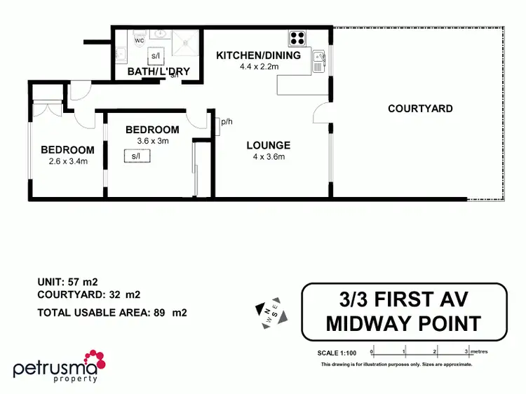 Floorplan of Homely unit listing, 3/3 First Avenue, Midway Point TAS 7171