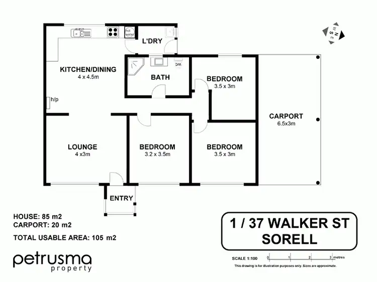 Floorplan of Homely unit listing, 1/37 Walker Street, Sorell TAS 7172