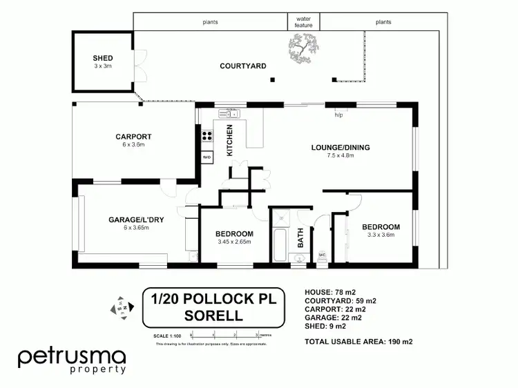 Floorplan of Homely unit listing, 1/20 Pollock Place, Sorell TAS 7172